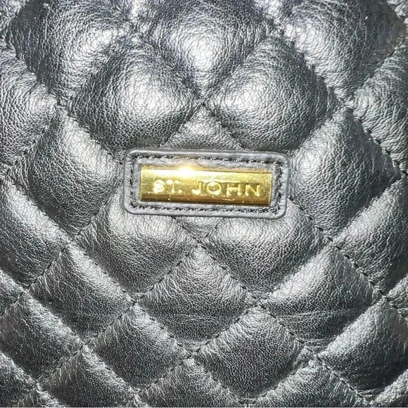 St. John Women's Black Leather Quilted Handbag
Purse Gold Tone hardware W/ Charm - Picture 5 of 16